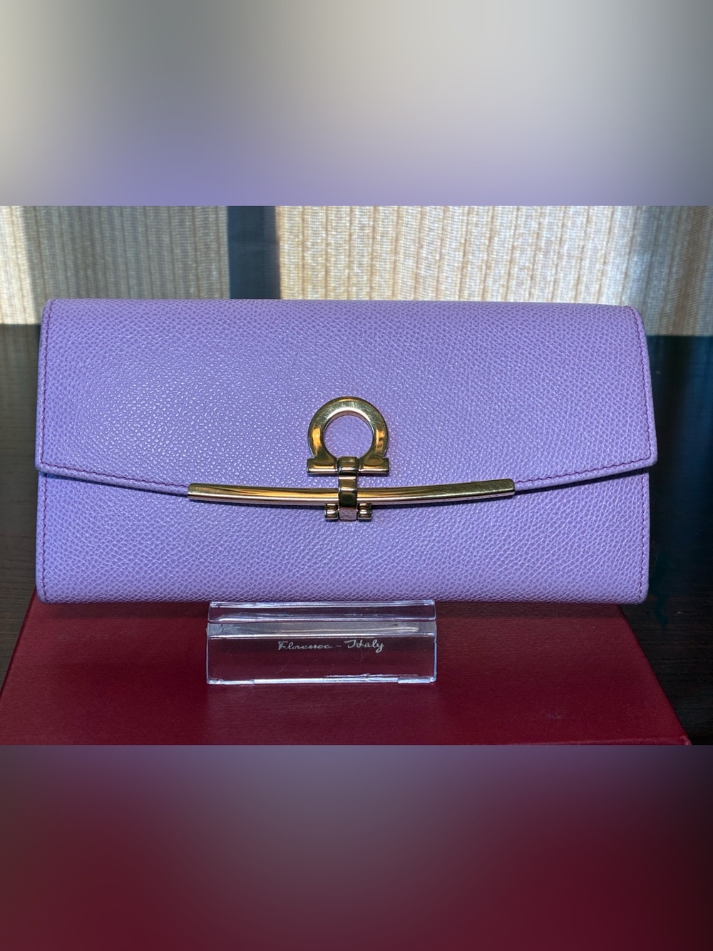 Salvatore Ferragamo Leather Clutch with Gold Hardware